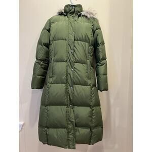 Bear USA Womens Olive Green Long Winter Puffer Coat Fur Hood